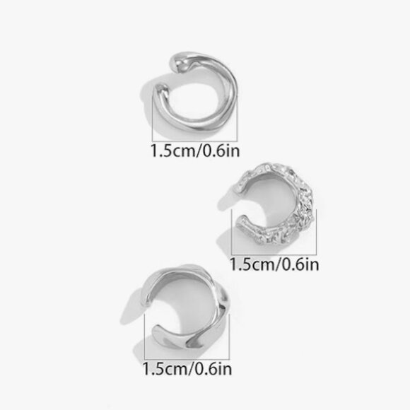 SET OF 3 :  SILVER Zara Non-Piercing Ear Cuffs Earrings - Picture 6 of 6